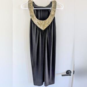 Calvin Klein Dress | Size 14 | Black Beaded Halter Neck Dress